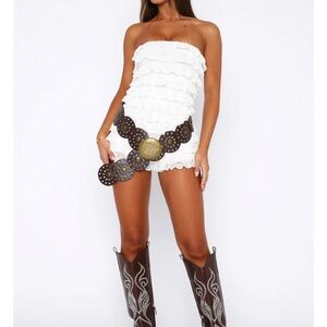White fox: White Ruffled Strapless Romper